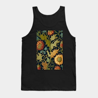 Floral Garden Botanical Print with Fall Gold Flowers Sunflowers and Leaves Tank Top